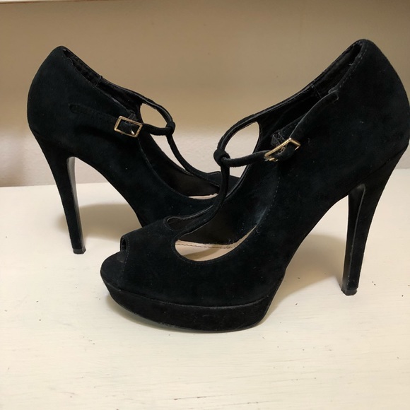 Steve Madden Shoes - Steve Madden Peep Toe T-Strap Suede Pumps - 6